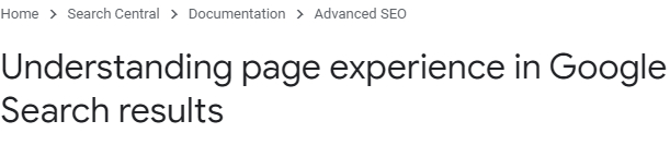 screenshot of Google Search Central page experience update
